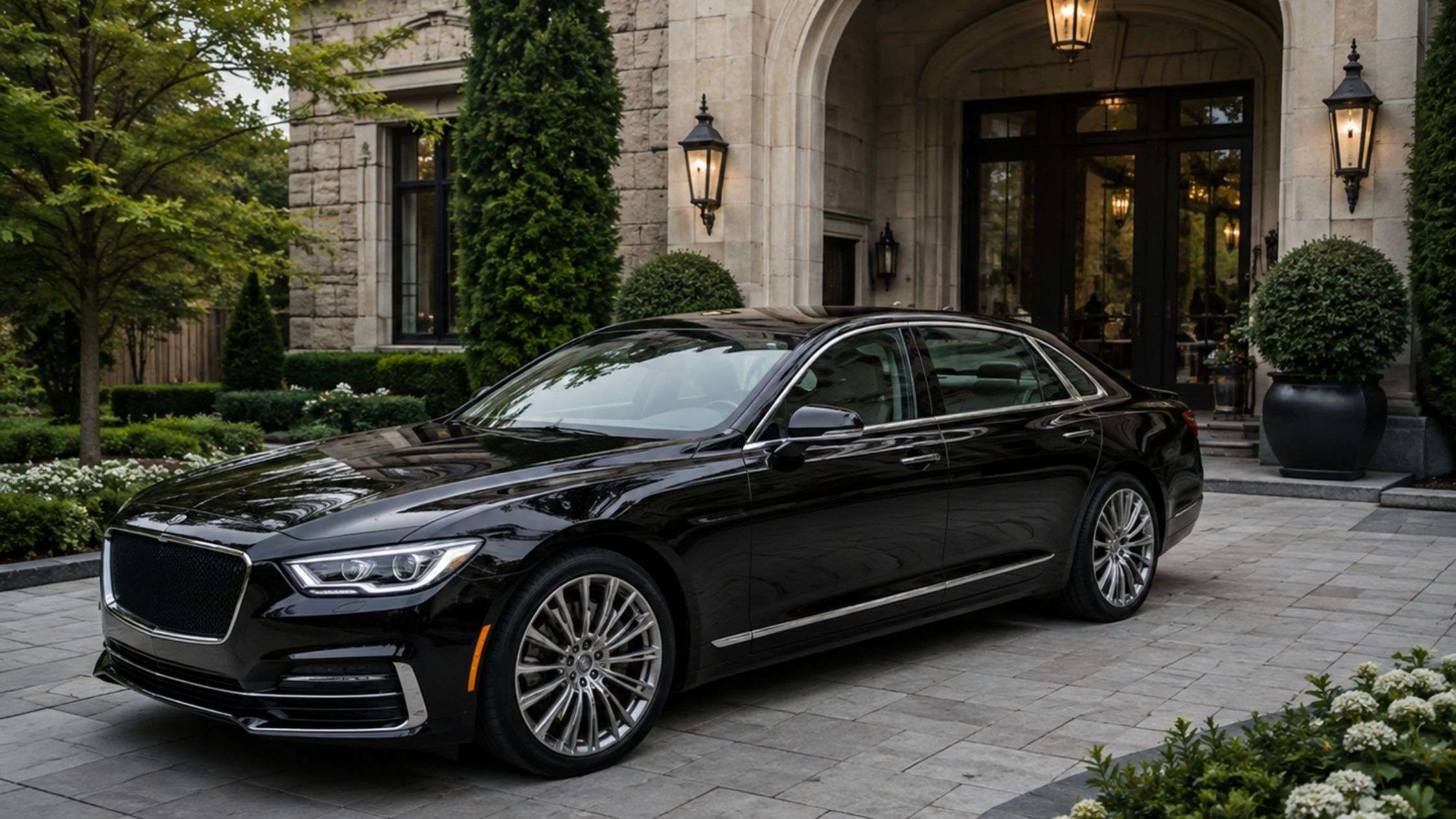 Simcoe County Limousine Services black luxury sedan for Barrie transportation
